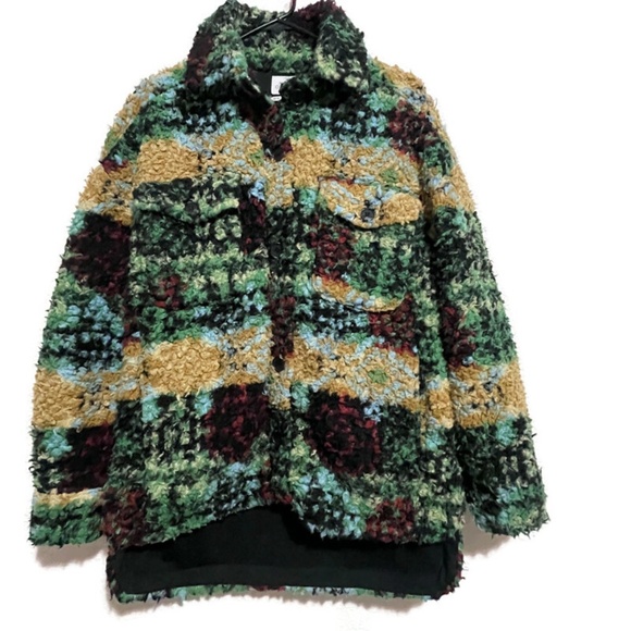 URBAN OUTFITTERS OVERSIZE FUZZY SHERPA TEDDY MULTICOLORED BUTTON UP JACKET SZ XS - Picture 3 of 8